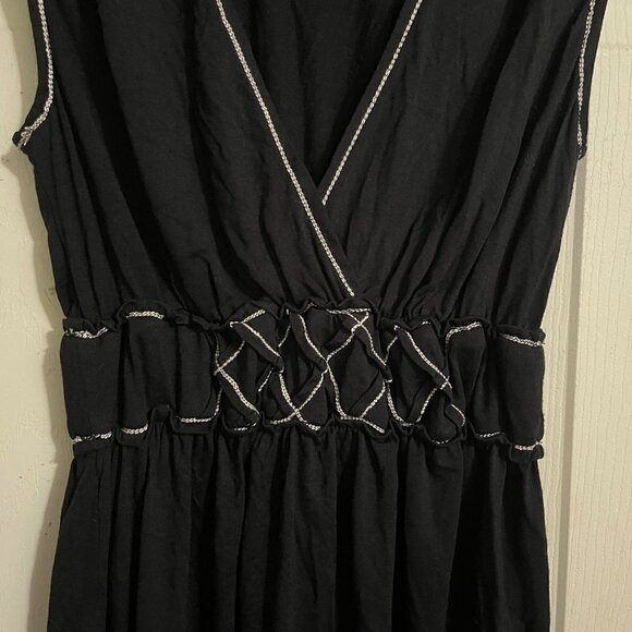 Max Studio Womens Black Sleeveless Vneck Surplus Ruche Contrast Stitch Blouse XS - Picture 3 of 5